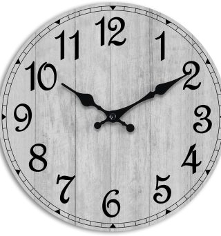 HYLANDA Wall Clock, Rustic Wall Clocks Battery Operated Silent Non Ticking, Country Round Wooden Clocks Farmhous Wall Decorative for Kitchen, Bathroom, Living Room (Gray 8 Inch)