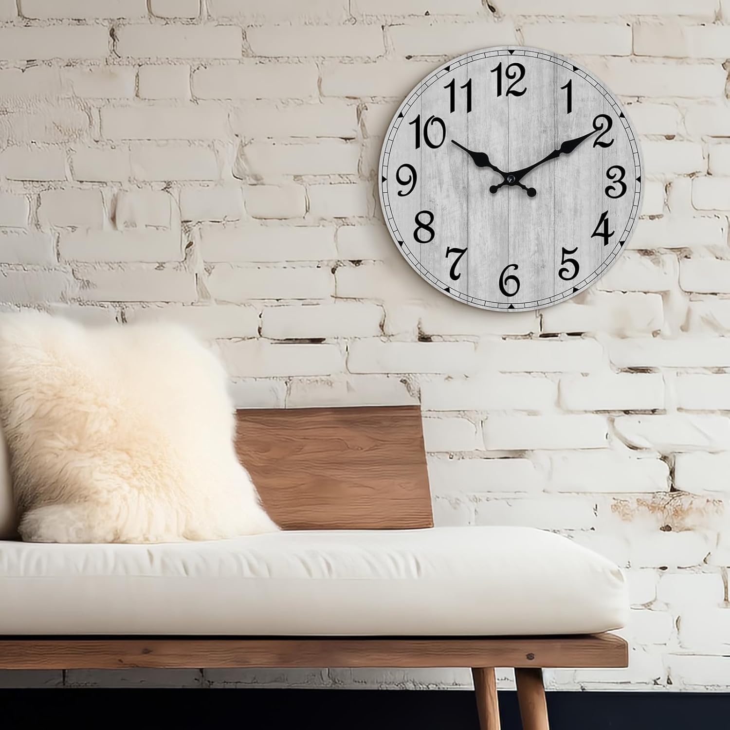 HYLANDA Wall Clock, Rustic Wall Clocks Battery Operated Silent Non Ticking, Country Round Wooden Clocks Farmhous Wall Decorative for Kitchen, Bathroom, Living Room (Gray 8 Inch) - Image 5