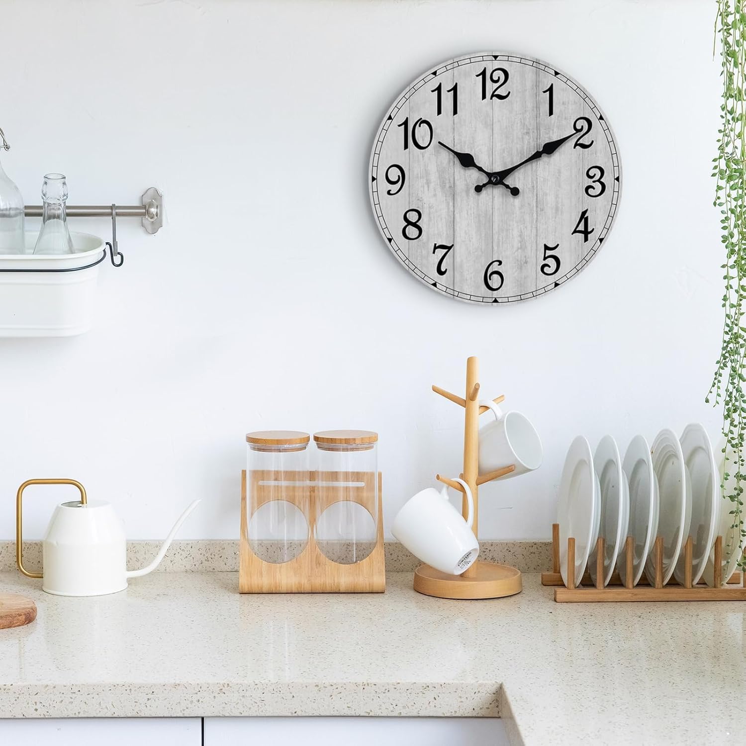 HYLANDA Wall Clock, Rustic Wall Clocks Battery Operated Silent Non Ticking, Country Round Wooden Clocks Farmhous Wall Decorative for Kitchen, Bathroom, Living Room (Gray 8 Inch) - Image 7