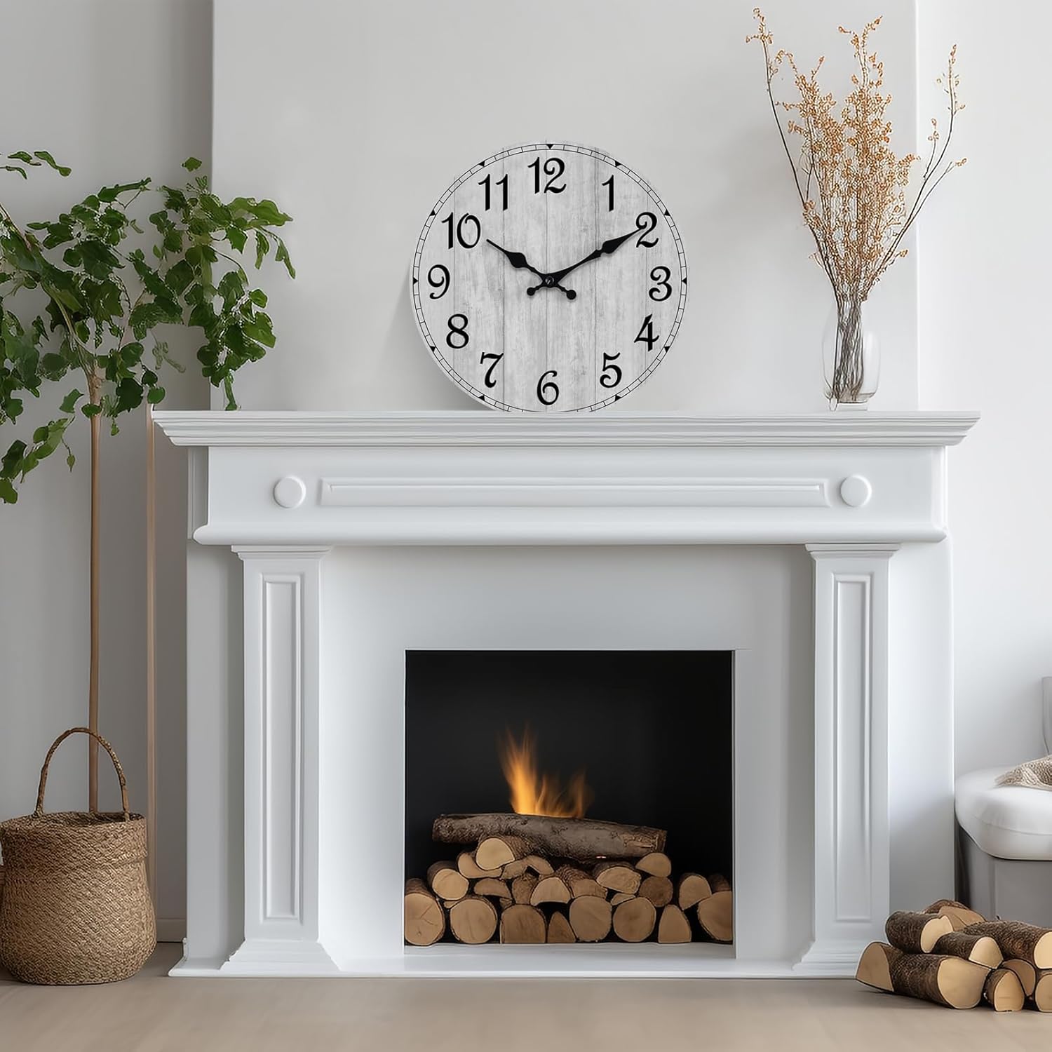 HYLANDA Wall Clock, Rustic Wall Clocks Battery Operated Silent Non Ticking, Country Round Wooden Clocks Farmhous Wall Decorative for Kitchen, Bathroom, Living Room (Gray 8 Inch) - Image 8