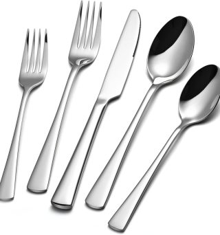 KINGSTONE Silverware Set for 8, 40-Piece Forged 18/10 Stainless Steel Flatware Set, Mirror Finish Cutlery Set Dishwasher Safe for Home, Restaurant, Wedding, Party