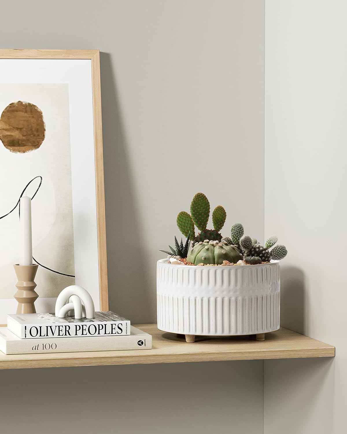 LE TAUCI Succulent Planters, 6.5+8 Inch Ceramic Indoor Plant Pot with Drainage Hole, Shallow Round Succulent Pots, Set of 2, Reactive Glaze White - Image 7