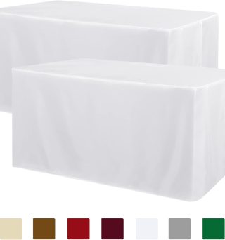 Obstal 2 Pack Table Clothes for 6 Foot Rectangle Tables - Water Resistant Washable Fabric Polyester Rectangle Table Cover Protector for Wedding, Banquet and Trade Shows, 72L x 30W x 30H Inches, White