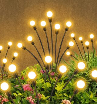Solar Garden Lights Outdoor Waterproof, 2 Pack 16 LED Swaying Light Firefly Light Outdoor Decor Lights for Garden Gifts for Pathway Party Christmas Decoration, Warm White